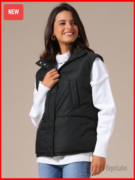 Women's Lightweight Puffer Vest Stand Collar Sleeveless Winter Jacket - Picture 2 of 5